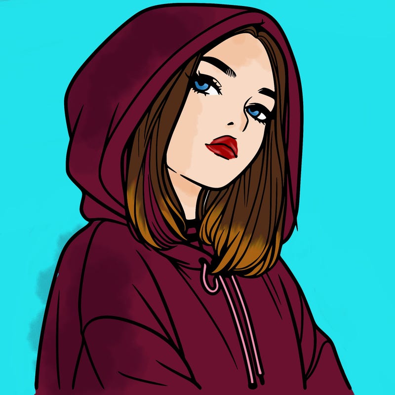 a realistic girl in a hoodie