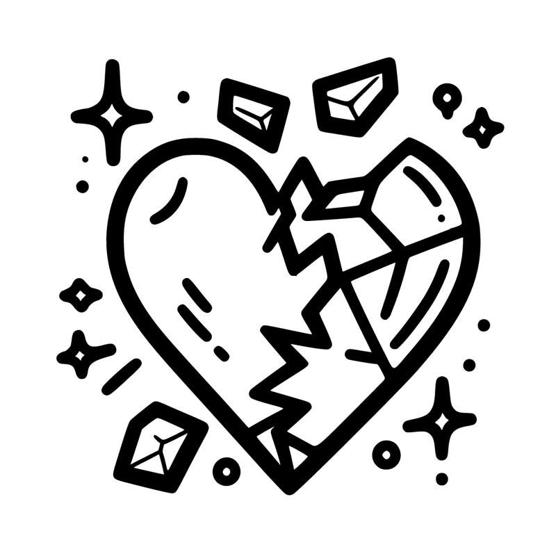 broken heart with glass shards