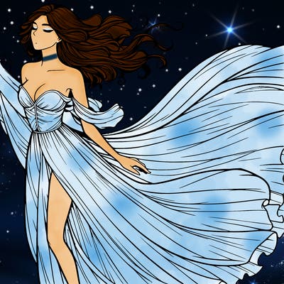 realistic woman in dress flowing the the wind