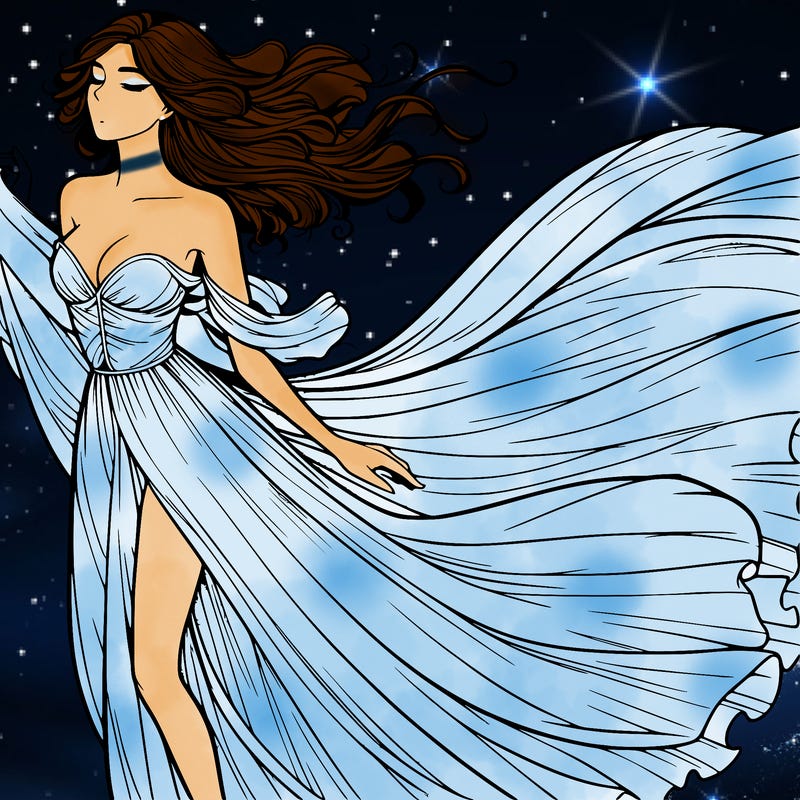 realistic woman in dress flowing the the wind