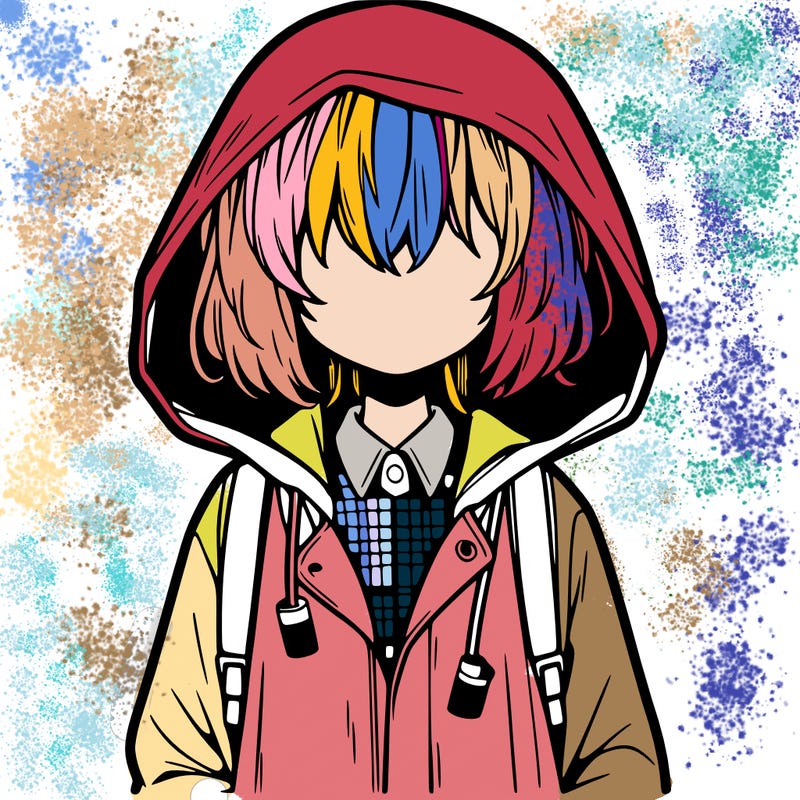 little anime girl in a raincoat her hair is covering her eyes she has a lighter
