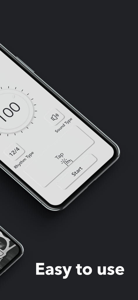 Metronome: Rhythm - Smartphone screen showing the Metronome Rhythm app interface with tap tempo and rhythm settings