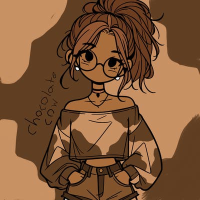 girl with a messy ponytail glasses a baggy crop top and jean shorts