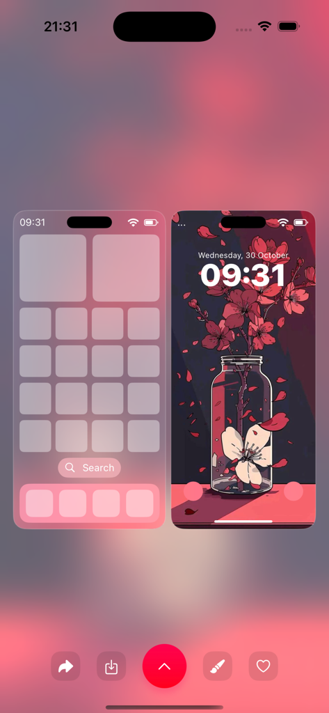 DIY Flower Language card - Aesthetic red flower illustration wallpaper and home screen preview in the DIY Flower Language card app