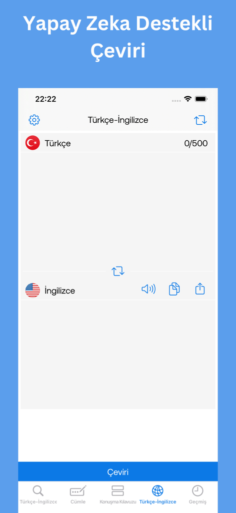 Turkish English Dictionary! - Turkish English AI translation interface with language selection and input fields