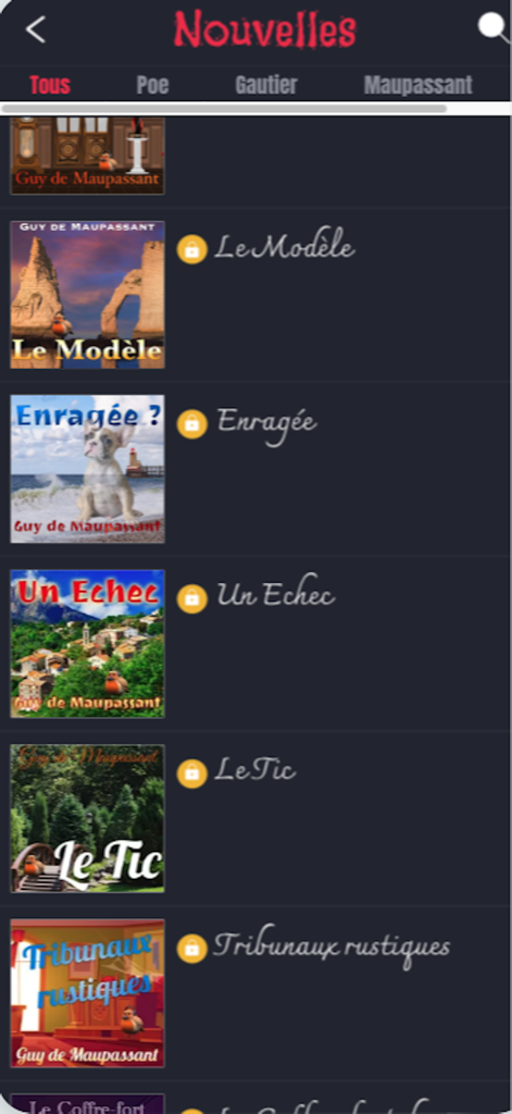 Audiolivres - List of French short stories by Guy de Maupassant in the Audiolivres app