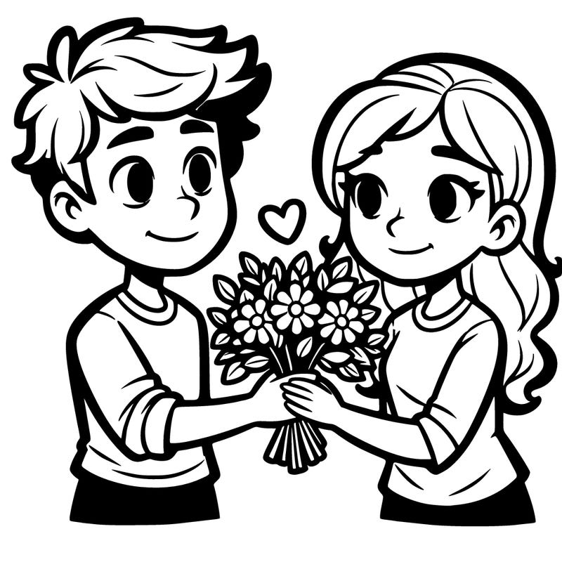 a teenage boy giving a teenage girl flowers