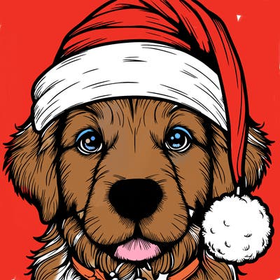 realistic dog with a christmas hat