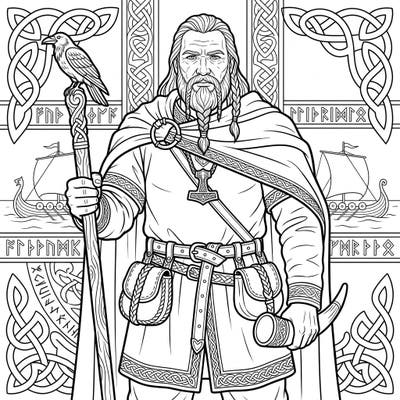 Embark on an ancient Nordic adventure with this captivating Viking Godhi coloring page, designed specifically for seniors. Enjoy bringing intricate details of Norse mythology and history to life with every stroke.