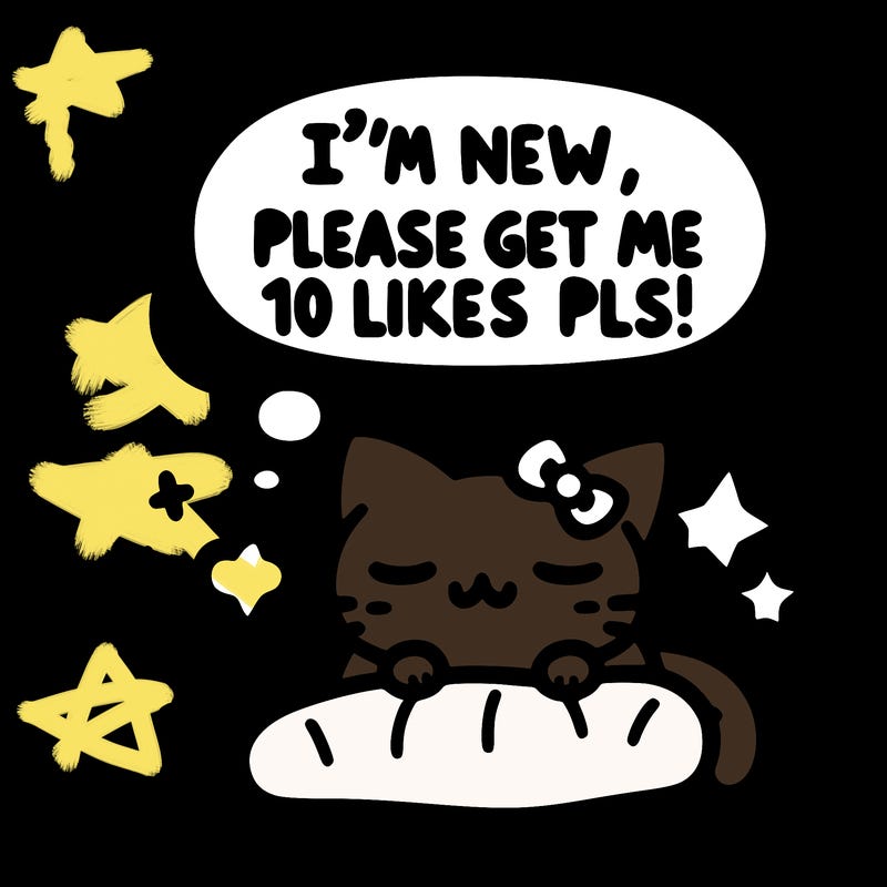 kitty taking a nap dream talking and saying "i'm new, please get me at least 10 likes pls!!"