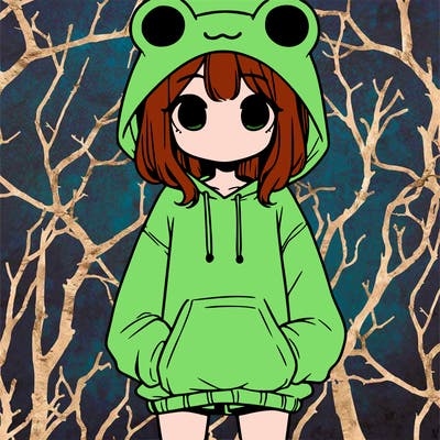 girl with baggy sweatshirt and frog hood