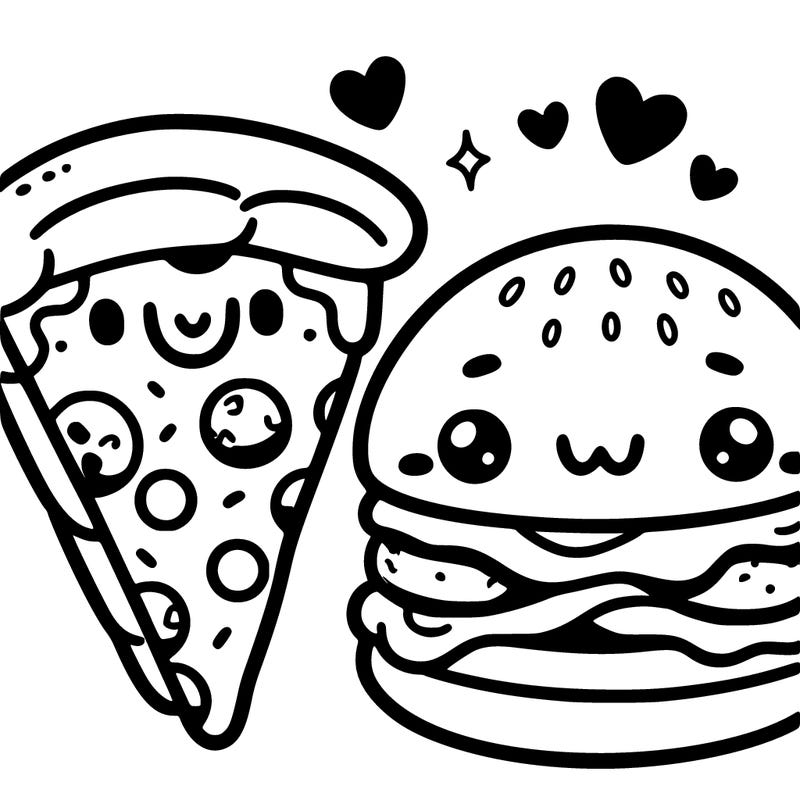 cute pizza and cute hamburger