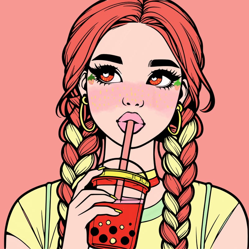 realistic girl with braided hair drinking boba
