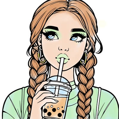 realistic girl with braided hair drinking boba