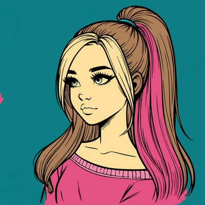 realistic girl with a high ponytail