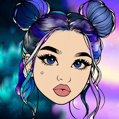 realistic girl with two buns on her hair and lips