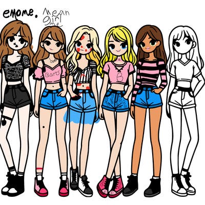 a group of girls wearing crop tops and shorts