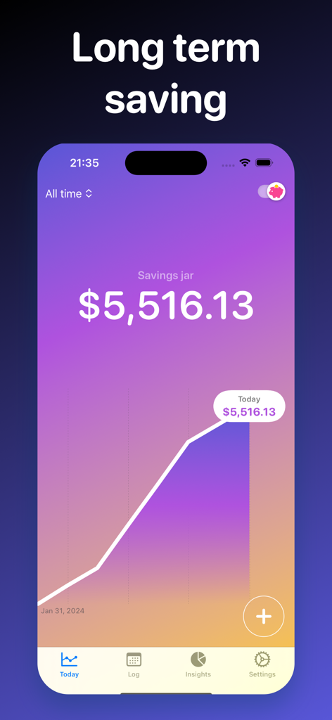 A graph showing long term saving progress in the Today's Budget app