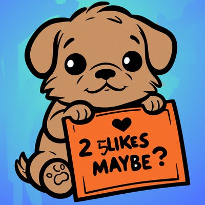 a puppy holding a sign that says 2 likes maybe?
