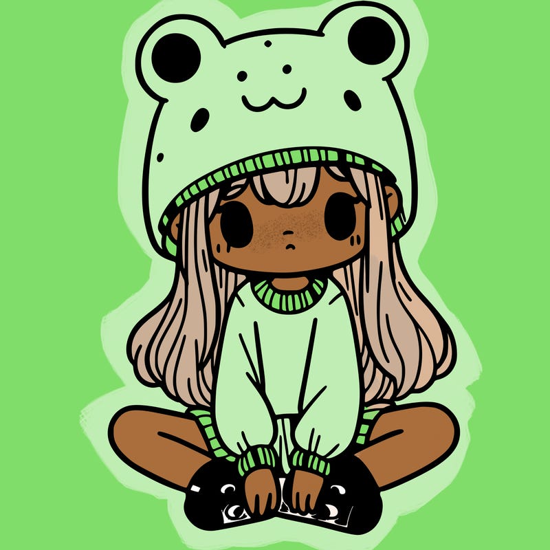 a girl wearing a frog hat and some frog socks