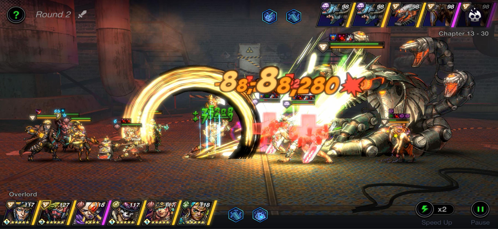 Battle Night - Cyberpunk-Helden kämpfen im Battle Night-Spiel gegen einen riesigen mechanischen Boss.