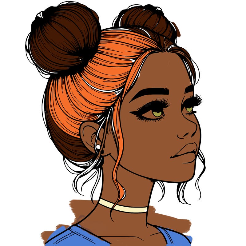 realistic girl with buns on the top of her head