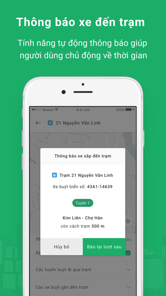 CityBus - Notificação de chegada de ônibus em tempo real na interface do aplicativo móvel CityBus