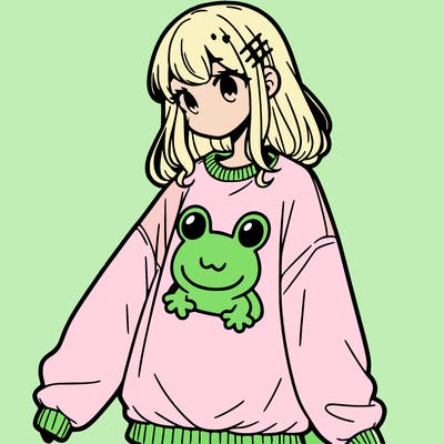 girl wearing frogging sweatshirt