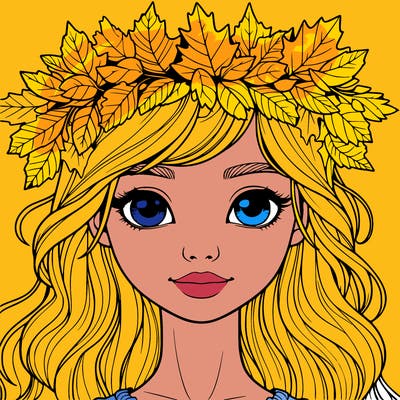 realistic girl with fall leaf crown