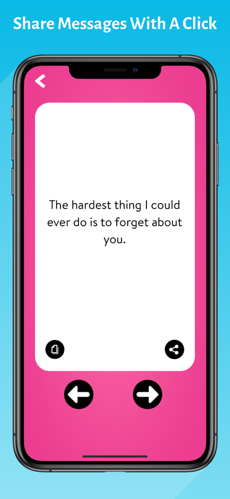 Love Text Messages and Quotes - Smartphone screen showing a romantic quote with a share button