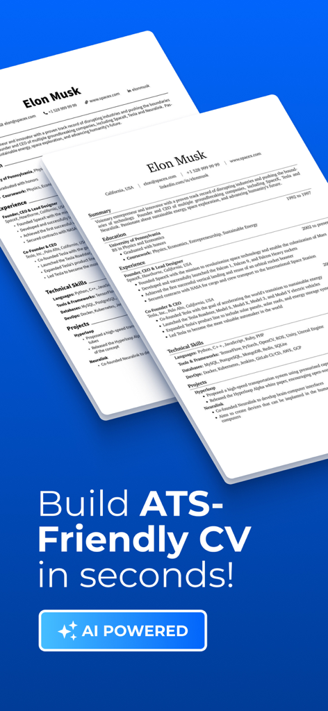 JobHunt - Job Search AI Agent - JobHunt app screen showing AI powered ATS friendly resume generator and CV builder