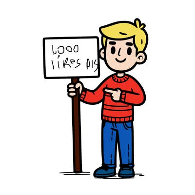 man holding up a sign, standing