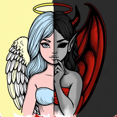 realistic angel half demon