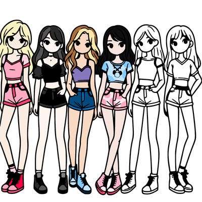 a group of girls wearing crop tops and shorts
