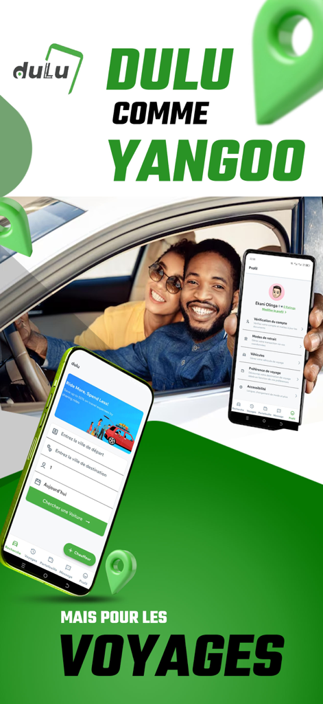 Dulu - Dulu carpooling app interface for travel booking in Central Africa