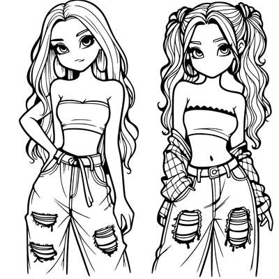 2 girls in crop tops and baggy jeans ripped