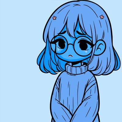 sad girl with glasses in a sweater