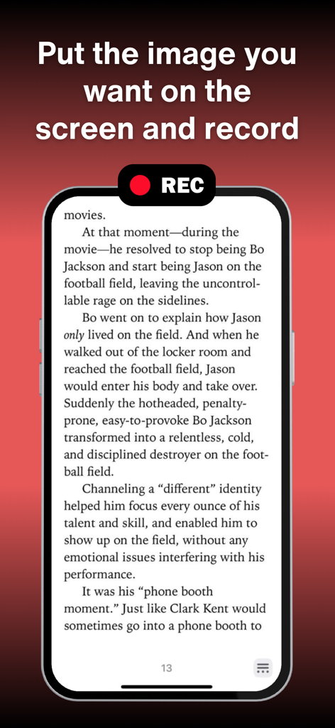 Smartphone displaying an ebook screen while recording video discreetly