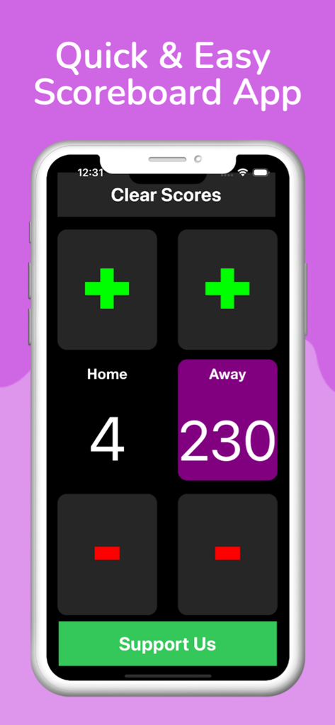 ScoreBoard & Point Counter App - ScoreBoard 앱 인터페이스, 홈 및 어웨이 팀 포인트 카운터 표시