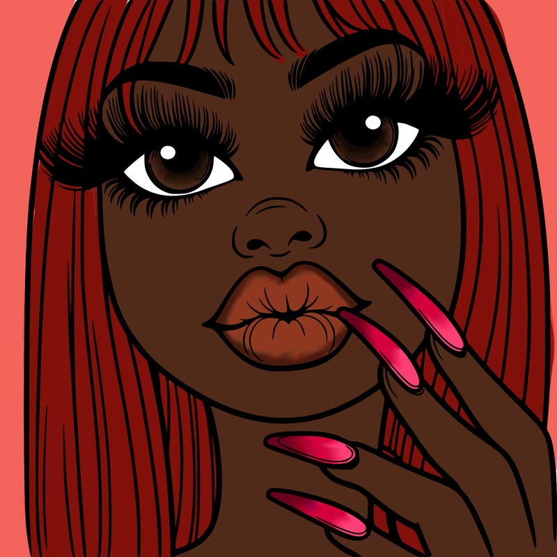 girl with big lips and long nails with long eyelashes