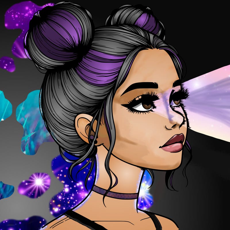 realistic girl with buns on the top of her head