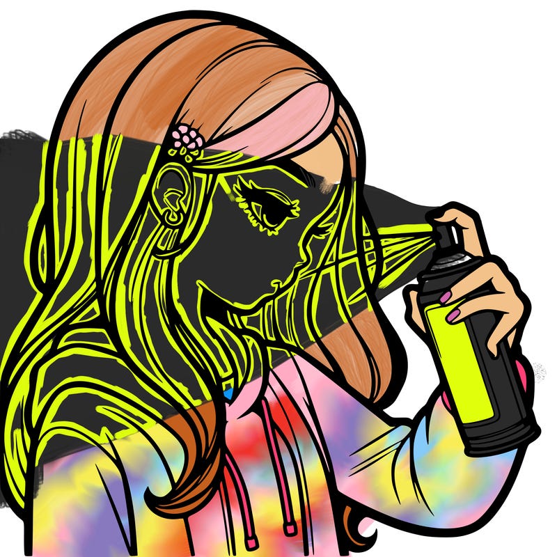 a realistic girl spray painting