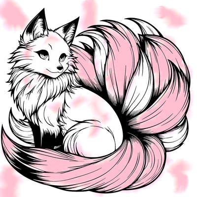 realistic detailed 9 tailed anime fox