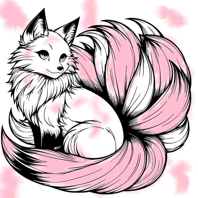 realistic detailed 9 tailed anime fox