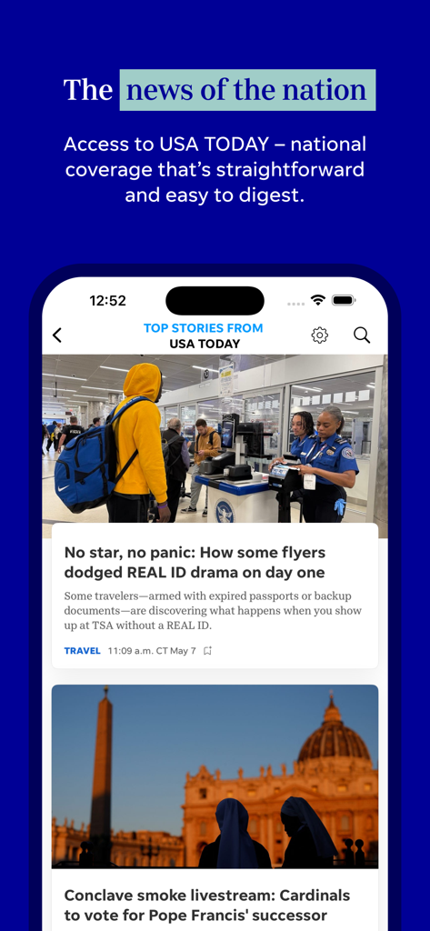 IndyStar: Indianapolis Star - The IndyStar mobile app interface showcasing national news headlines and access to USA TODAY coverage.