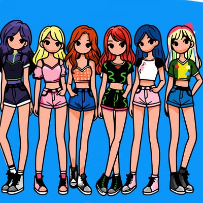 a group of girls wearing crop tops and shorts