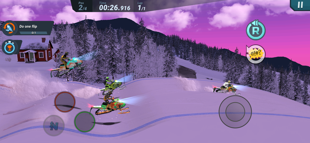 Mad Skills Snocross - Ação de corrida de motoneve em side-scrolling em uma pista de montanha nevada.
