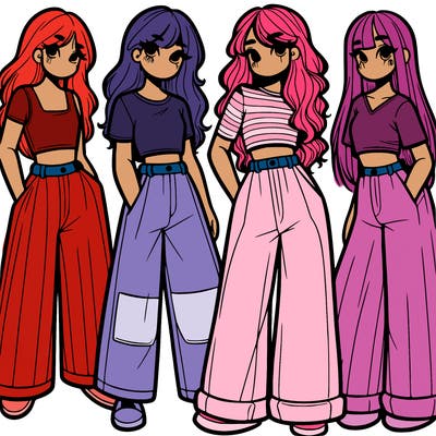 girls with wide pants and a croc top