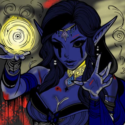 realistic scary beautiful elf sorceress casting spell