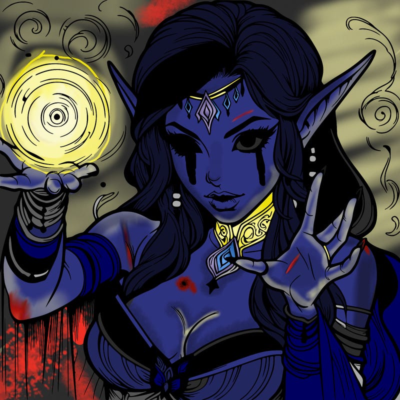 realistic scary beautiful elf sorceress casting spell